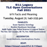 flyer for 9-11 Legacy Facts & Meaning Open Conversation 8-31-21