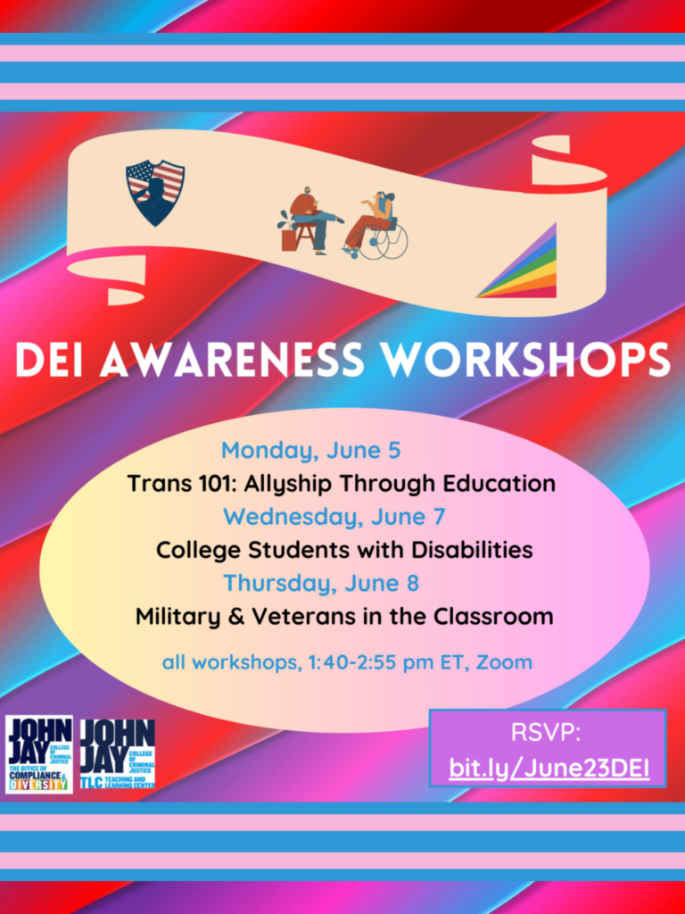Promotional flier for June 2023 DEI Awareness workshops